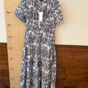 ME+EM Paisley Blue and Cream Midi Dress